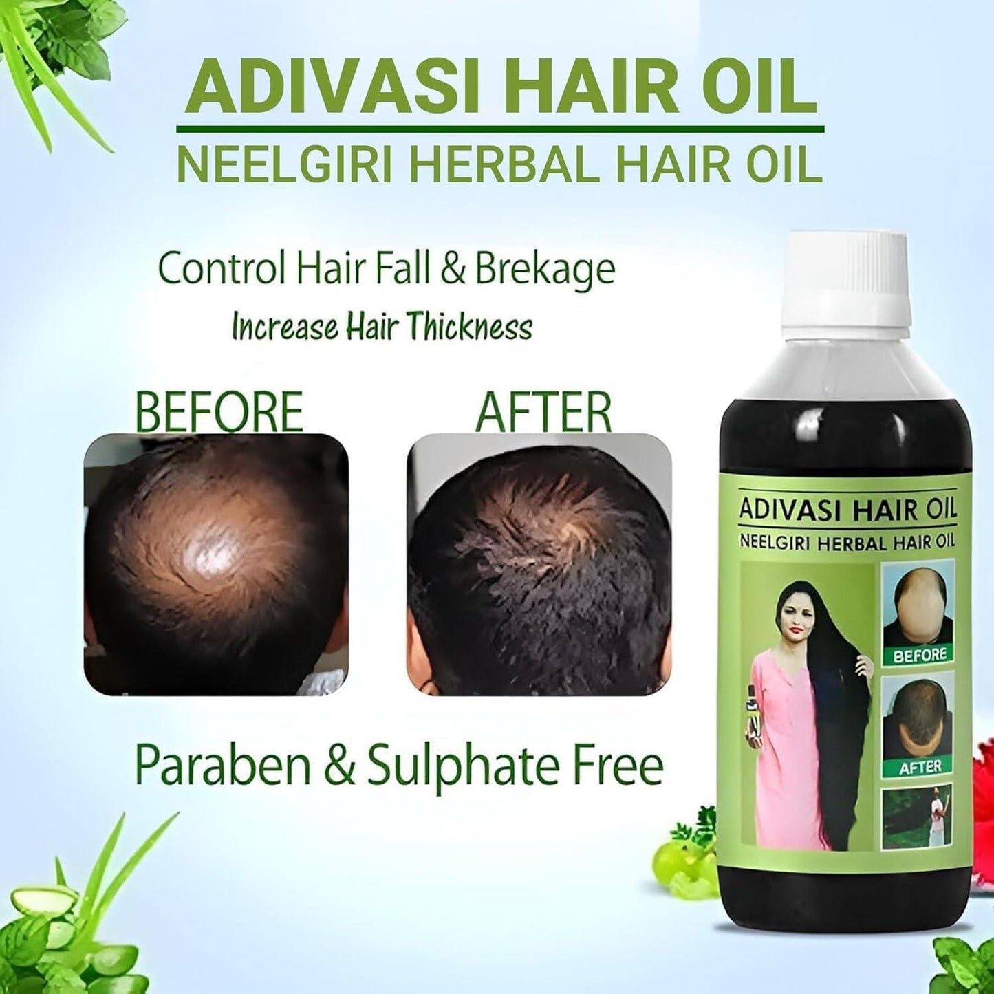 Adivasi Neelgiri Herbal Hair Oil 125 ml bottles.